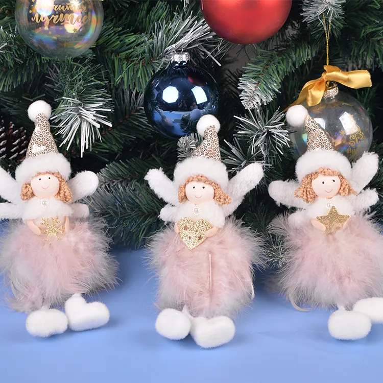 Grosir Dekorasi Dalam Ruangan Pohon Natal Boneka Malaikat Cantik Natal Mewah Warna Merah Muda untuk Hadiah Anak Perempuan