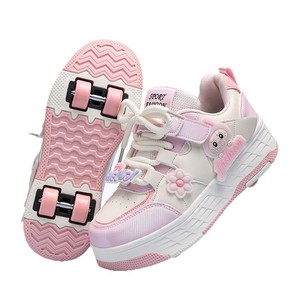 Zapatillas deportivas para niños con ruedas ocultas, parte superior de malla, suela de goma, entresuela de EVA, para niñas, zapatillas de moda. - Product Image 5