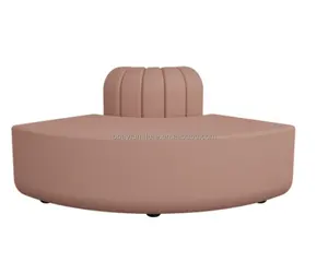 Modern design channel tufted pink velvet banquette reception seating with wooden legs free combination pink sectional sofa