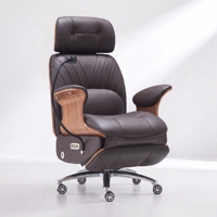 Fauteuil de bureau électrique de luxe en cuir de vachette, moderne, pour PDG, direction, avec massage électrique, refroidissement et inclinaison, grand modèle