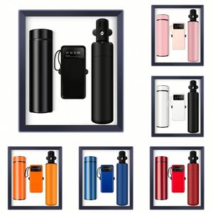 Ensemble cadeau d'affaires de luxe personnalisé : 3 en 1 - Thermos isotherme en acier inoxydable 450 ml, masseur de cou, batterie externe 10000 mAh et support de téléphone - Product Image 3