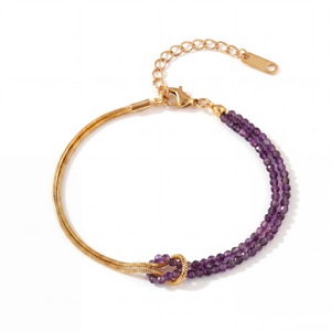 <span class=keywords><strong>Bracelet</strong></span> pour femme de style bohème français, patchwork noué, pierres naturelles multicolores, perles, chaîne serpent en acier inoxydable - Product Image 1
