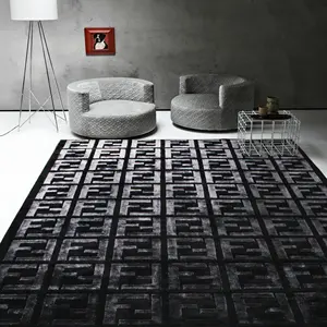 Excellent Quality Thick Black Carpets and Rugs Fashion Design Hand Tufted Rug 1 Piece Novelty Free Decorative Modern Rectangle