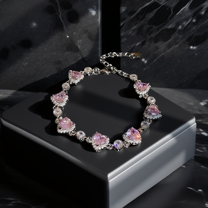 Women's Luxury <strong>Copper</strong> Zircon Shining <strong>Bracelet</strong> with Full Diamond Pink Heart Trendy Fashion Custom Wedding Jewelry Joias De Luxo - Product Image 3