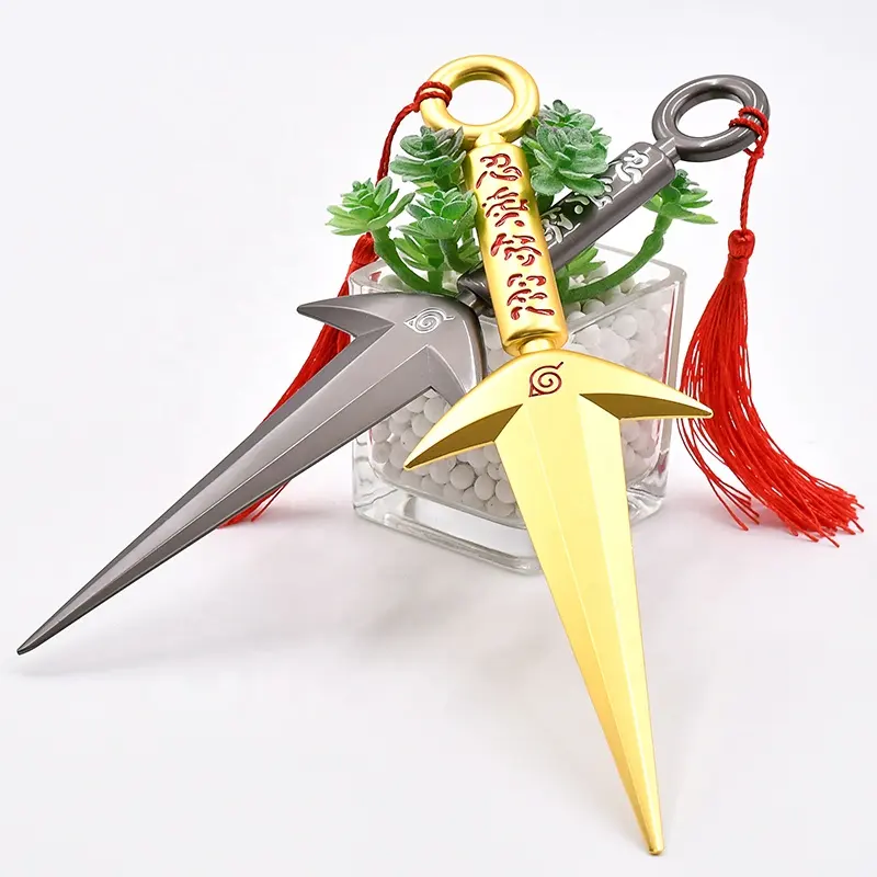 Produk kustom Ninja klasik karakter anime Jepang senjata eksklusif kerajinan logam pedang emas dihiasi mainan datar dalam stok