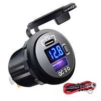 Quick Charge 3.0 Dual-Autoladegerät 12-24V Monitor Blaue LED Touch-Schalter AUX-Anschluss USB-A USB-C Anschlüsse für Autos Motorräder