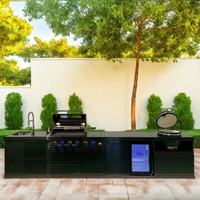 Îlot BBQ en acier inoxydable 304 titane noir avec design modulaire pour cuisine extérieure, barbecue Kamado et évier intégré