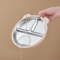 Ensemble d'alimentation hybride en acier inoxydable 316 et silicone, avec ventouse amovible, design animal ours, assiette, bol, tasse, cuillère, fourchette, couverts, compartimentés