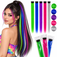 Extensions de cheveux multicolores à clipser pour filles, longues mèches synthétiques arc-en-ciel, accessoires de coiffure pour enfants et femmes