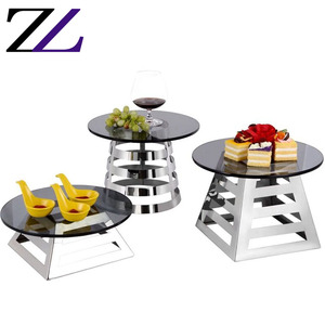 Buffet prodotti del bigné di cerimonia nuziale piedistallo cremagliera riser set 3 tier buffet oro ceramica antipasto foglia dessert display del vassoio del basamento - Product Image 5