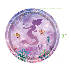 Pink Purple Mermaid Theme Girl Party Paper Plate Children's Birthday Party <b>Dinnerware</b> Supplies <b>Set</b> Kid Mermaid Party Supplies - Product Image 2