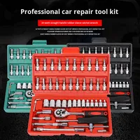 Ensemble de clés à cliquet à douille à commande manuelle en acier à haute teneur en carbone de 46 pièces avec étui rigide pour la réparation automobile, boîte à outils combinée pour mécanicien