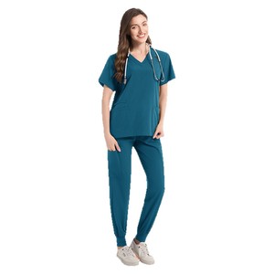 Women Medical Scrub Suits Split Set Moisture Wicking Knitted Uniforms For Nurses Doctors Hospital Wear - Product Image 5