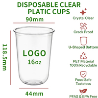 Gobelets en plastique transparent PET à paroi simple jetables de 260 ml, 300 ml, 360 ml, 400 ml, 500 ml, en forme de U, avec couvercles, logo personnalisé, gobelets à boba, gobelets à lait au thé