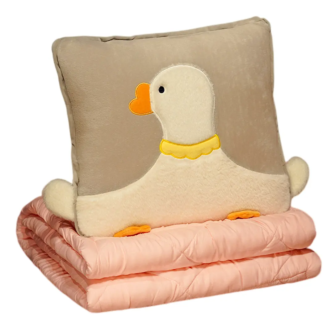 Wholesale cartoon big white goose office nap air conditioner quilt folded into pillow custom logo 2 in 1 duck plush pillow