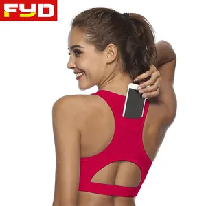 最新设计带手机口袋瑜伽运动文胸定制运动文胸为女士健身服装带来高影响