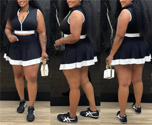 Ensemble deux pièces pour femmes, été 2025, haut court sans manches à fermeture éclair et <span class=keywords><strong>jupe</strong></span> plissée, style Y2K, longueur au-dessus du genou, tissu tricoté décontracté - Product Image 2