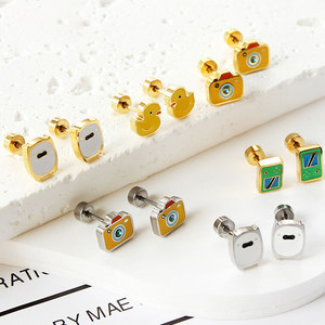 Cute Hypoallergenic 14k 18k <b>Gold</b> Plated Jewelry 316L Stainless Steel Cartoon Fashion Stud <b>Flat</b> <b>Back</b> Kids <b>Earrings</b> for Kids - Product Image 3