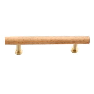 Poignées de meuble en bois de hêtre et de noyer, forme barre, en bois massif, boutons de tiroir et de porte en laiton, style chinois moderne - Product Image 5
