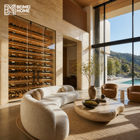 Armoire à vin sur mesure pour salle à manger, avec rangement intégré du sol au plafond, porte en verre et éclairage LED