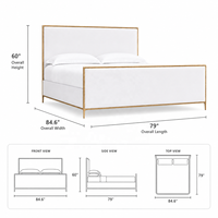 Cadre de lit minimaliste en fer, lit rembourré blanc avec bordure de tête de lit dorée pour projets d'appartements et d'hôtels haut de gamme