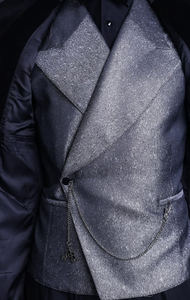 Hecho a medida un botón <span class=keywords><strong>plata</strong></span> y negro Jacquard solapa novio esmoquin boda hombres trajes graduación cena Blazer - Product Image 2