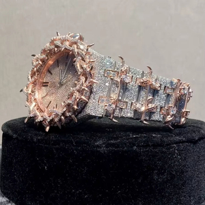 Montre-bracelet en acier inoxydable de haute qualité, design épingle, sertissage pavé complet, Moissanite, cadran romain, style Hip Hop, pour soirée, durable - Product Image 6