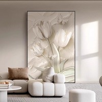 Peinture murale abstraite 3D personnalisée à la main, fleur blanche, peinture à l'huile pour salon, chambre à coucher, décoration intérieure, supporte la base en toile