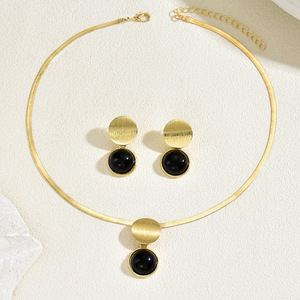 Conjunto de collar geométrico de aleación de zinc, pendientes circulares, cadena de serpiente, joyería para fiesta - Product Image 3