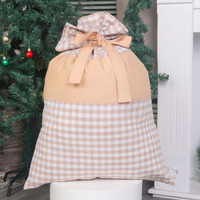 Sacs de Noël en gros à carreaux gingham avec pompons, sacs cadeaux de Noël en toile à carreaux, sacs du Père Noël