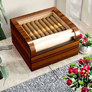 Humidor de Cigarros Clásico Ecológico de Madera Lacada y Metal con Tapa de Cristal, Estanterías y Cajones - ¡El Más Vendido! - Product Image 2