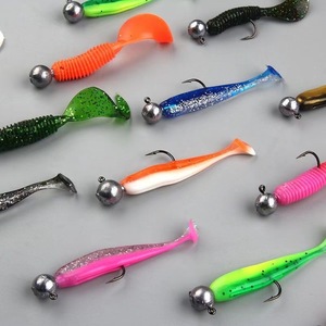 Luya dài phạm vi mềm Worm mồi thiết lập với t-tail nhựa chì đầu móc và cong đuôi cho cá chép câu cá - Product Image 1