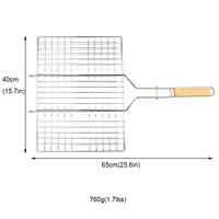 Panier de barbecue robuste de 69 cm avec poignée en bois, filet de cuisson en fil de fer électroplaqué pour poisson et légumes