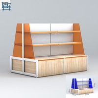 Comptoir de présentation pour magasin avec dossier et étagères réglables, en métal robuste imitation bois, pour bijoux, papeterie, et magasins de proximité