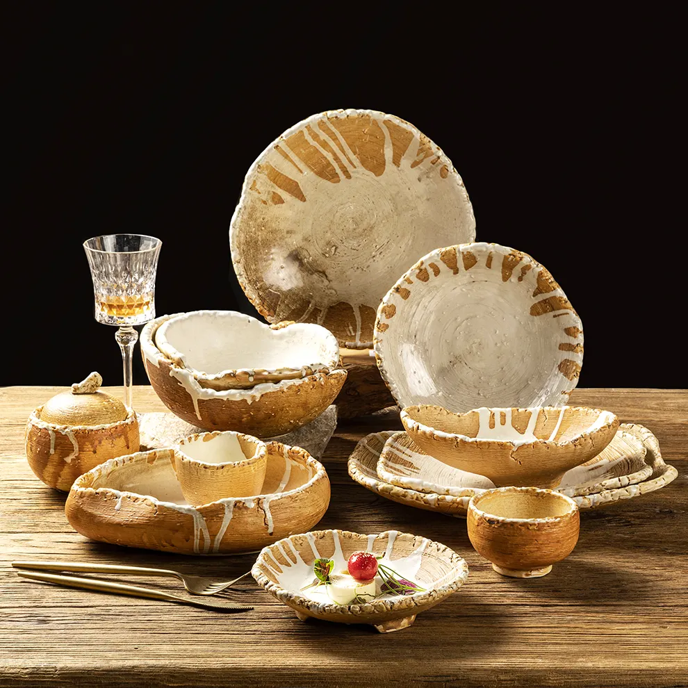 Veweet — service de table en céramique, de style scandinave, avec assiettes en argile et en céramique
