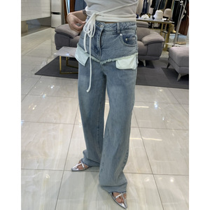 <span class=keywords><strong>Jeans</strong></span> larghi larghi a vita alta pantaloni lunghi Casual strappati da <span class=keywords><strong>donna</strong></span> alla moda - Product Image 3
