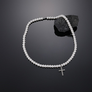 Vendite dirette della fabbrica Hip Hop collana di <span class=keywords><strong>perle</strong></span> bianche Xxx 6MM 8MM 10MM collana europea <span class=keywords><strong>con</strong></span> ciondolo a croce per uomo - Product Image 5