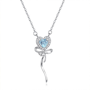 S925 sterling silver Ocean Heart <b>necklace</b> for women Natural crystal stone pendant with <b>delicate</b> mosaic wholesale - Product Image 6