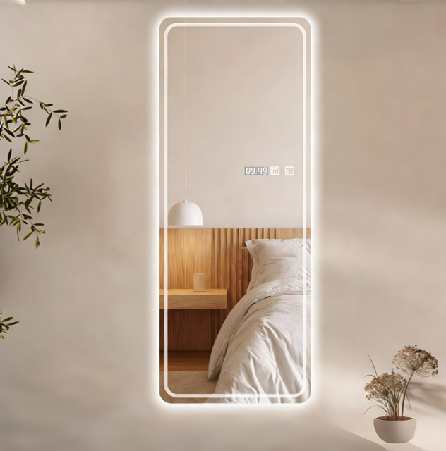 Factory Wholesale High-End Contemporary Glass Wall-Mounted Smart LED Lighted Full-Length Mirror Eco-Friendly Adjustable