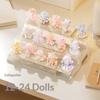 Étagère de rangement moderne et simple à trois niveaux, réglable et rétractable, en plastique PET, pour le rangement et la présentation de figurines Blind Box sur bureau