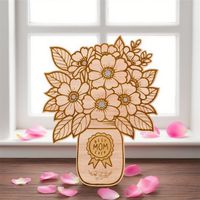 Carte de fleurs en bois inachevé moderne et écologique, ornements de fête des mères, boîtes de gravure personnalisées, panneaux muraux, thème de l'amour.