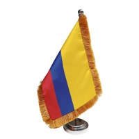 Bandera de Escritorio de Colombia 14x21cm con Borde Dorado, Mini Bandera de Mesa con Base de Metal, Bandera de Oficina de Poliéster Personalizada al por Mayor