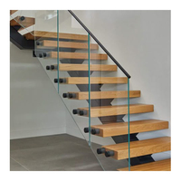 Escaliers droits en bois massif et fer Balustrade Escalier Mono Stringer pour maison Escalier droit avec marches en bois