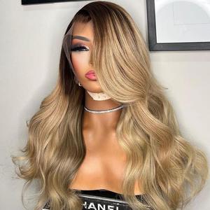 100% rambut manusia Ombre pirang abu pirang 613 transparan menawan akar gelap 13x6 HD Wig penuh renda depan 100% rambut manusia - Product Image 1
