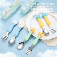Ensemble de couverts portables en acier inoxydable pour enfants, sans BPA, lavable au lave-vaisselle, cuillère et fourchette pour bébé, boîte de rangement en plastique pour pique-nique
