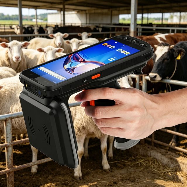 Long Range Animal RFID Reader Handheld Uhf Rfid Tag Reader Device for Livestock Ear Tag Tracking and Farm Inventory Management