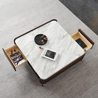 Ensemble de tables basses carrées modernes de luxe léger avec plateau en marbre, table centrale design pour salon, mobilier de maison en gros