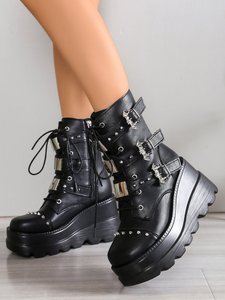 CHENO ODM OEM Bottes Gothiques pour Femmes Bottes Chunky en Cuir Montantes Gothiques pour Femmes - Product Image 2