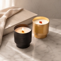 Bougie en cire de soja personnalisée avec logo, best-seller, mèche en bois noir et or, pot en métal, bougie parfumée à plusieurs niveaux pour la décoration de table à manger