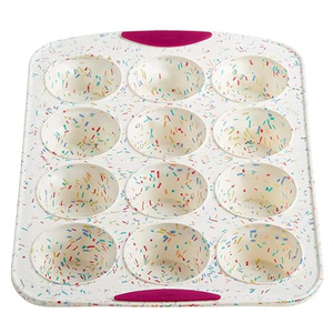 Hot-Selling Eco-Friendly Flat Bottom <b>Silicone</b> Muffin Tray 12-Cup Edible Grade Non-Stick <b>Baking</b> Cake & Cupcake Pan - Product Image 3